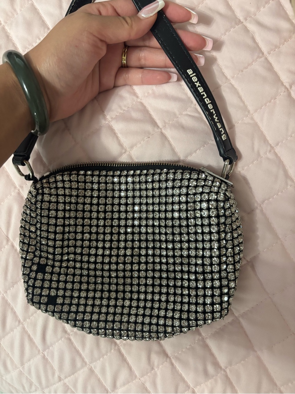 Alexander Wang Black Crystal Mesh Wristlet Bag